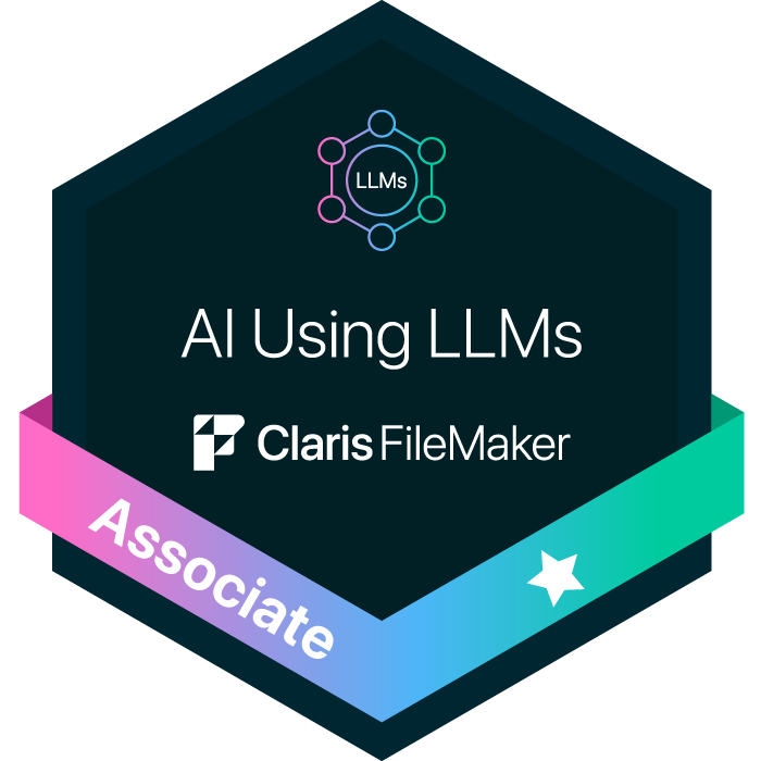 Claris FileMaker AI Fundamentals I-Semantic Search certification badge.